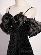 Black Off Shoulder Sequin Long Prom Dress Evening Dress With Bow Knot