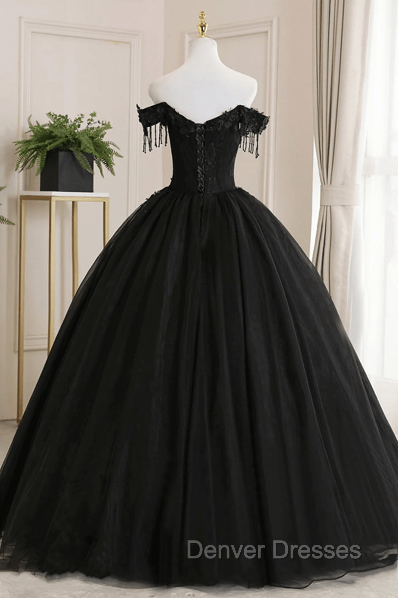 Black Off Shoulder Sweet 16 Formal Dress with Lace Black Formal Dress prom Dress shops Secondary image