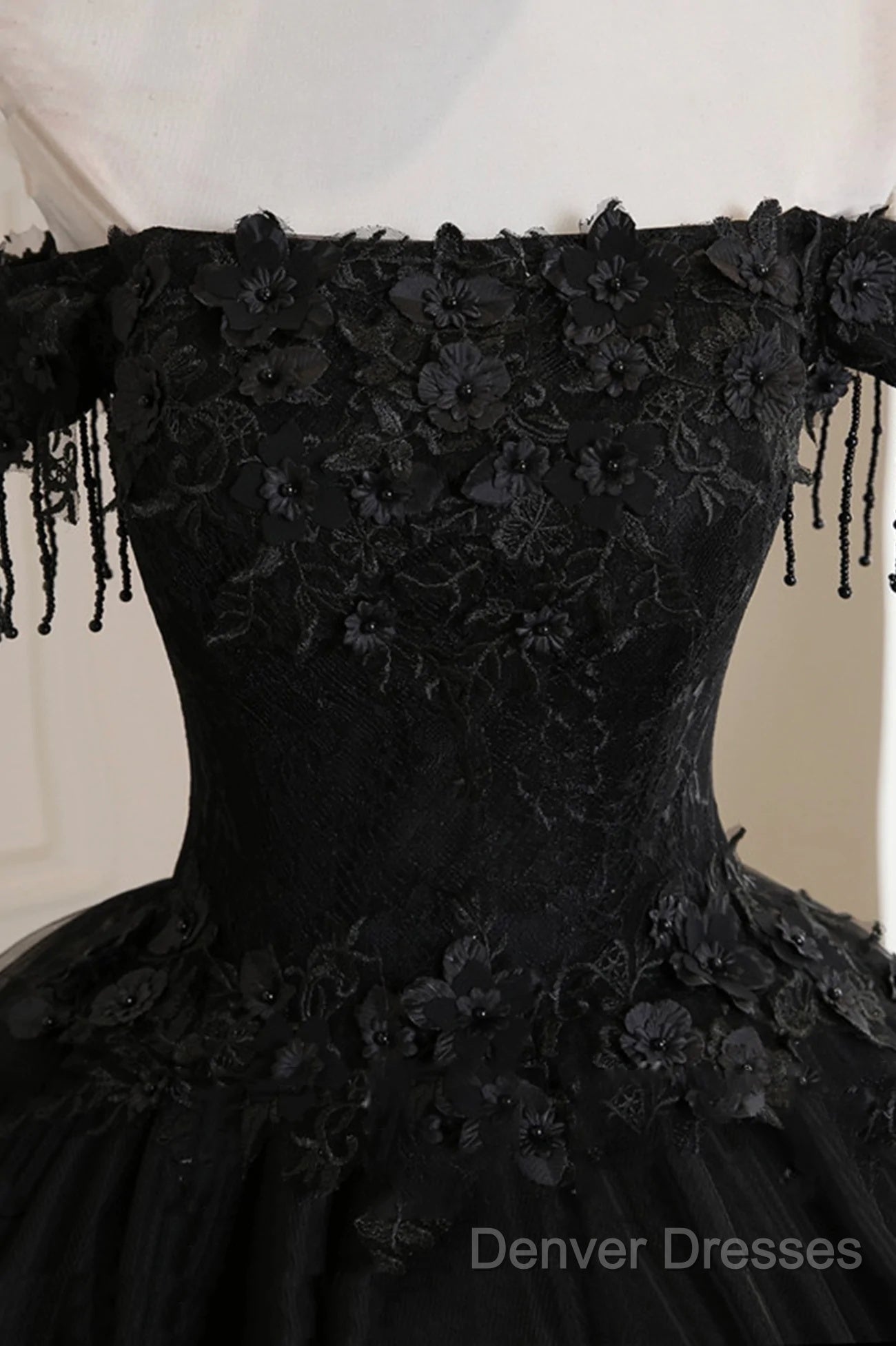 Black Off Shoulder Sweet 16 Formal Dress With Lace, Black Long Prom Dress