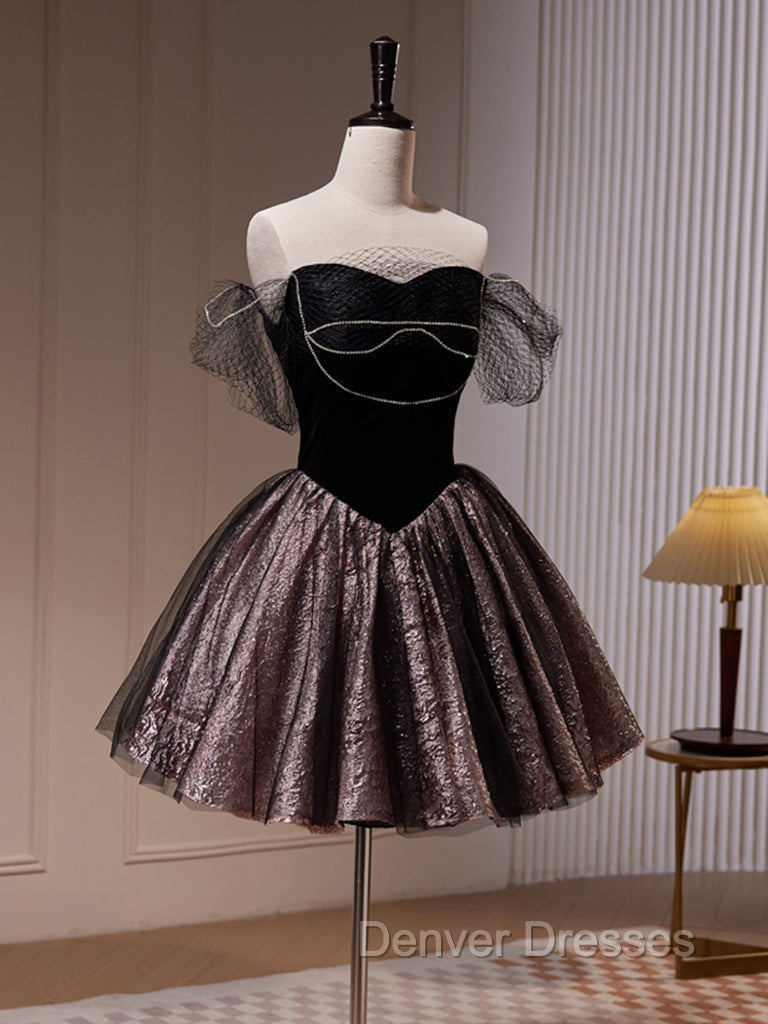 Black Off Shoulder Tulle Short Prom Dress, Black Homecoming Dress Secondary image