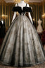 Black Off Shoulder Tulle With Lace Long Formal Dress, Black Sweet 16 Dress