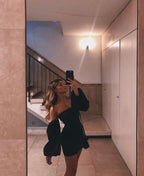 Black Off The Shoulder Short Homecoming Dress Mini Prom Dress