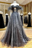 Black Organza Off the Shoulder Pleats Prom Dress