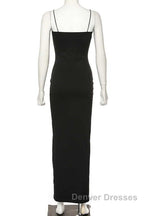 Black Party Dress, Gorgeous Spaghetti-Straps Mermaid Prom Dress Long With Split Evening gowns
