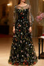 Black Print Long Sleeve Prom Dress