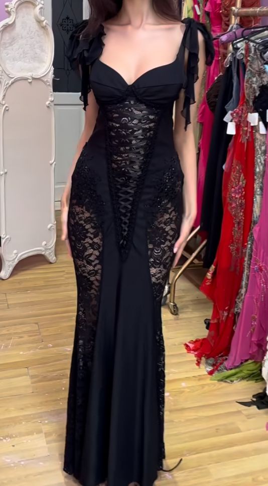 Black Prom Dress, Lace Mermaid Evening Birthday Dress Main image