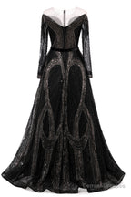 Black Prom Dresses A-line Heavily Beading Long Sleeves Women Evening Dresses