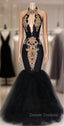 Black Prom Dress Mermaid Halter Tulle Appliques Dubai Saudi Arabic Long Robe De Soiree Prom Gown Evening Dress