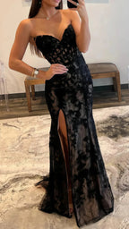 Black Prom Dress, Sweetheart Lace Mermaid Prom Dress