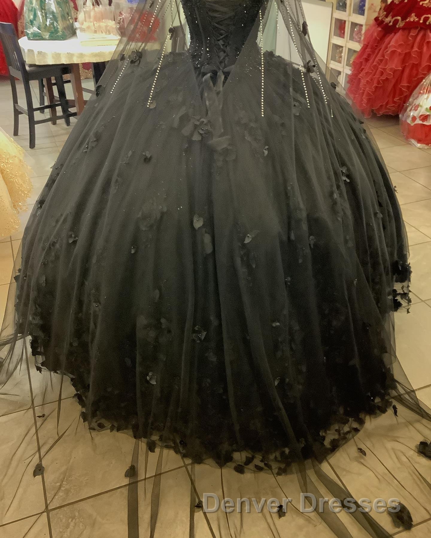 Black Quinceanera Dress with Flowers,Long Sweet 16 Dress Secondary image