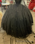Black Quinceanera Dress with Flowers,Long Sweet 16 Dress