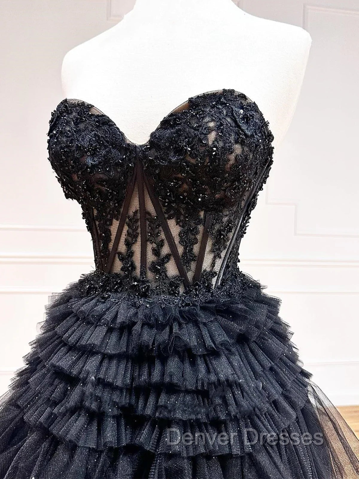 Black Red Purple Lace Prom Dress, Black Red Purple Lace Formal Evening Dress Secondary image