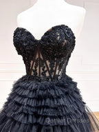 Black Red Purple Lace Prom Dress, Black Red Purple Lace Formal Evening Dress