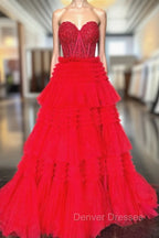 Black Red Purple Lace Prom Dress, Black Red Purple Lace Formal Evening Dress