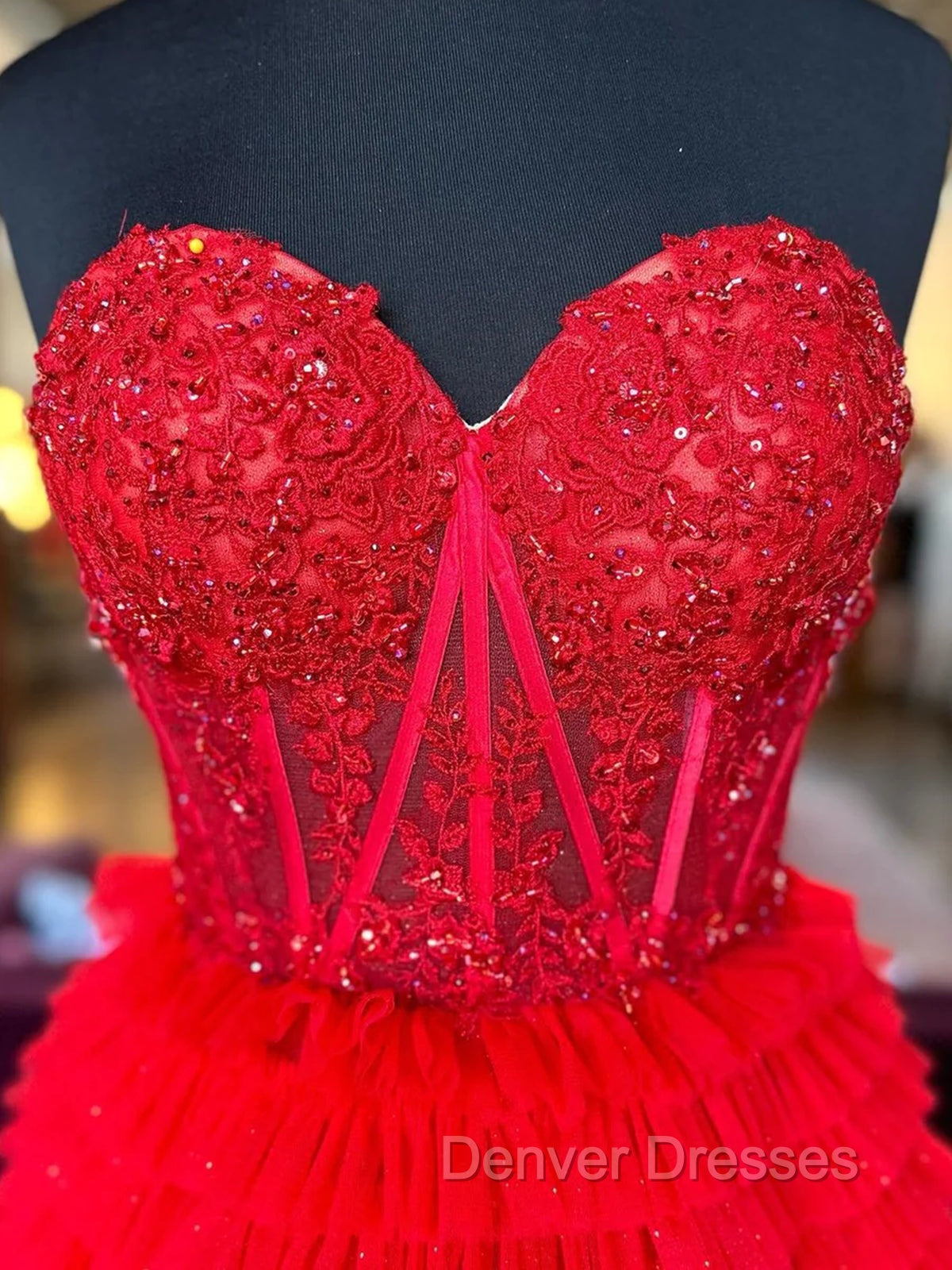 Black Red Purple Lace Prom Dress, Black Red Purple Lace Formal Evening Dress