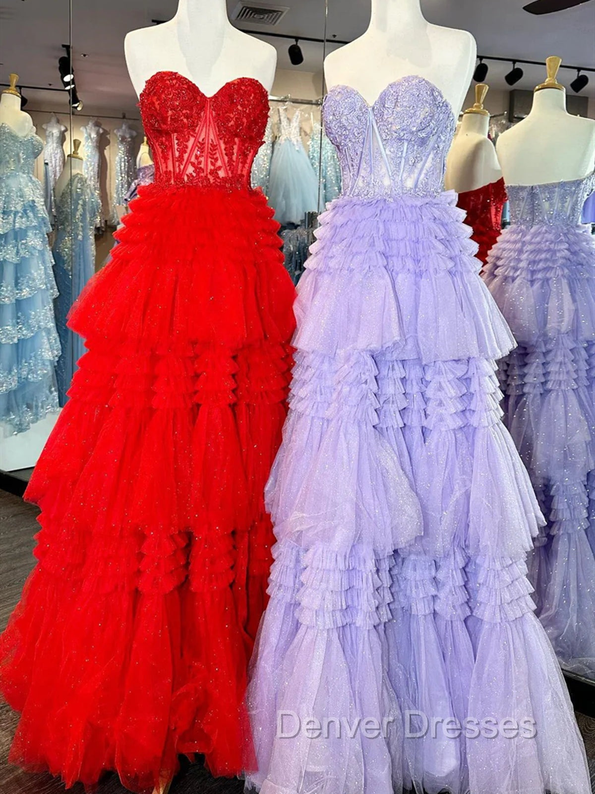 Black Red Purple Lace Prom Dress, Black Red Purple Lace Formal Evening Dress