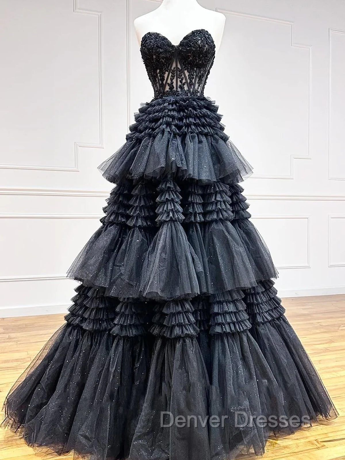 Black Red Purple Lace Prom Dress, Black Red Purple Lace Formal Evening Dress