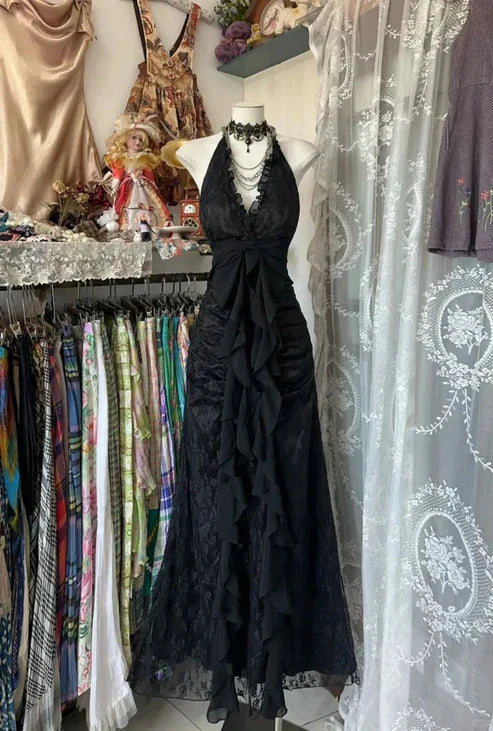Black/Red Sweet Vintage Fashion Backless Long A-Line Chiffon Tulle Ball Gown Evening Dress Birthday Dress
