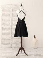 Black Round Neck Lace Beads Short Prom Dress, Black Homecoming Dress
