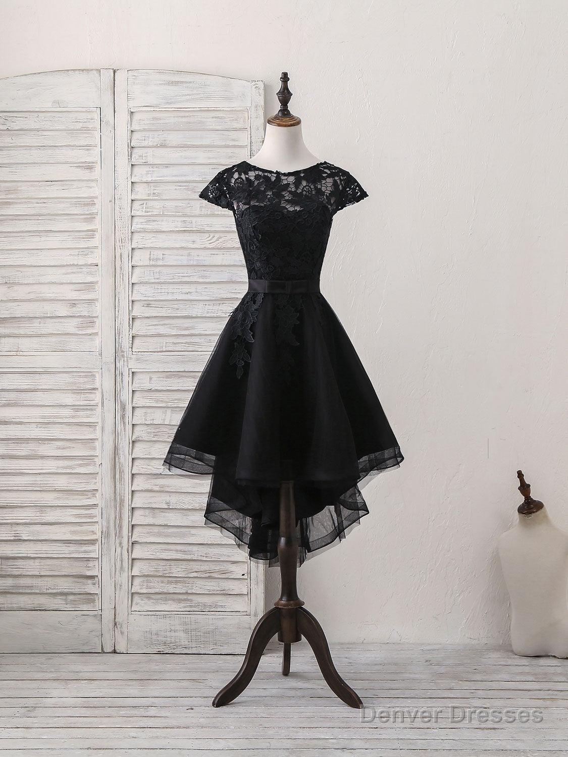 Black Round Neck Tulle Lace Applique Short Prom Dress, Black Homecoming Dress Secondary image