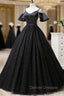 Black Satin and Tulle Ball Gown Off Shoulder Evening Dress Party Gown, Black Long Formal Dress