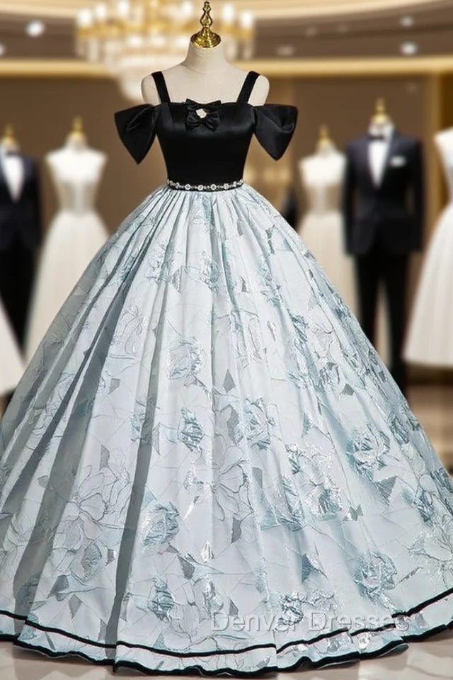 Black Satin Bow Straps Quinceanera Dress