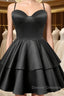 Black Satin Homecoming Dress Sweetheart Neck Tiered Short Graduation Dress