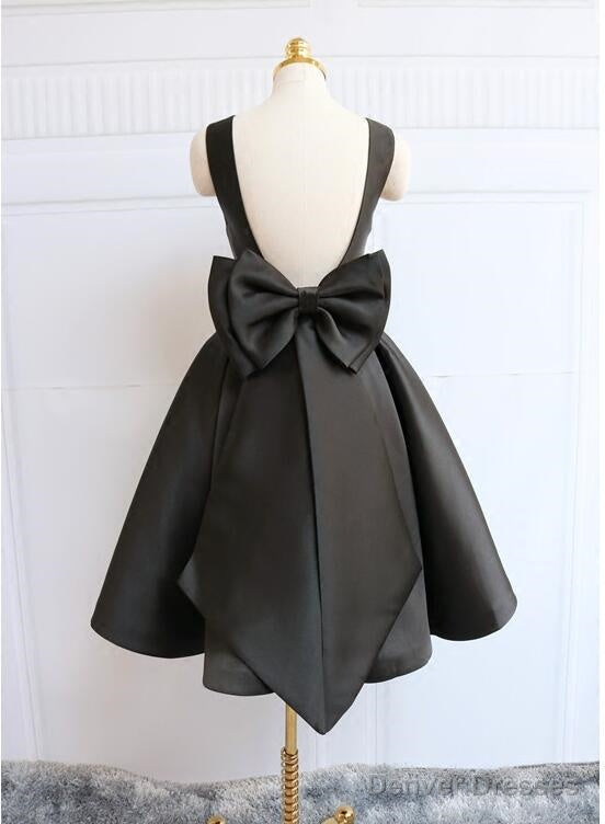 Black Satin Knee Length Party Dress , Black Backless Evening Dress Secondary image