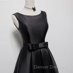 Black Satin Knee Length Round Neckline Party Dress, Black Short Prom Dress