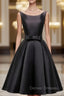 Black Satin Knee Length Round Neckline Party Dress, Black Short Prom Dress