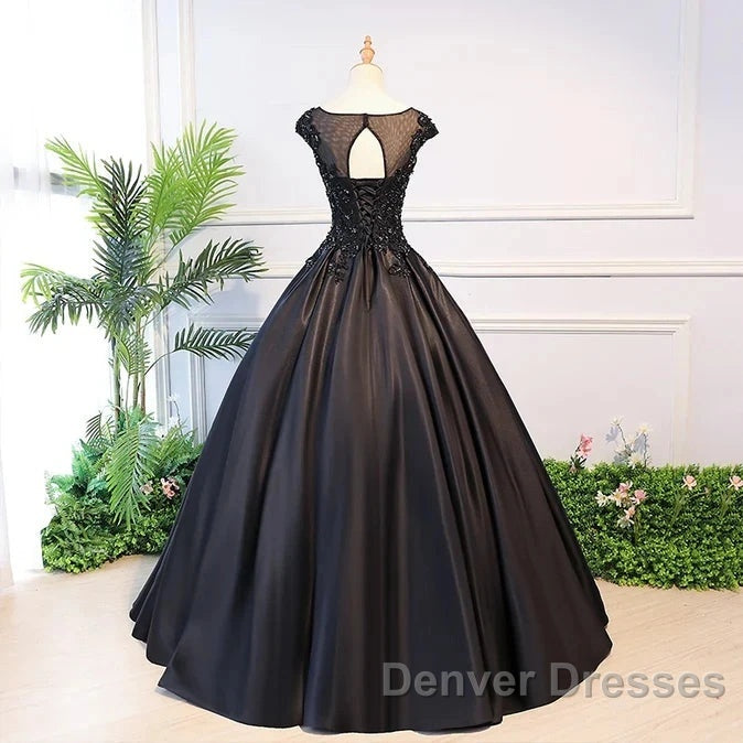 Black Satin Long Party Dress Evening Gown A Line Floor Length Prom Dress Elegant Secondary image