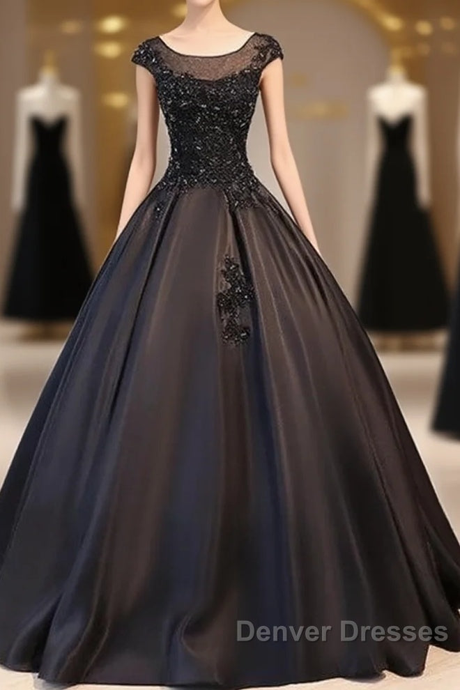 Black Satin Long Party Dress Evening Gown A Line Floor Length Prom Dress Elegant Main image