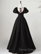 Black Satin Long Party Dress Prom Dress A-line Black Formal Dress prom Dress shops