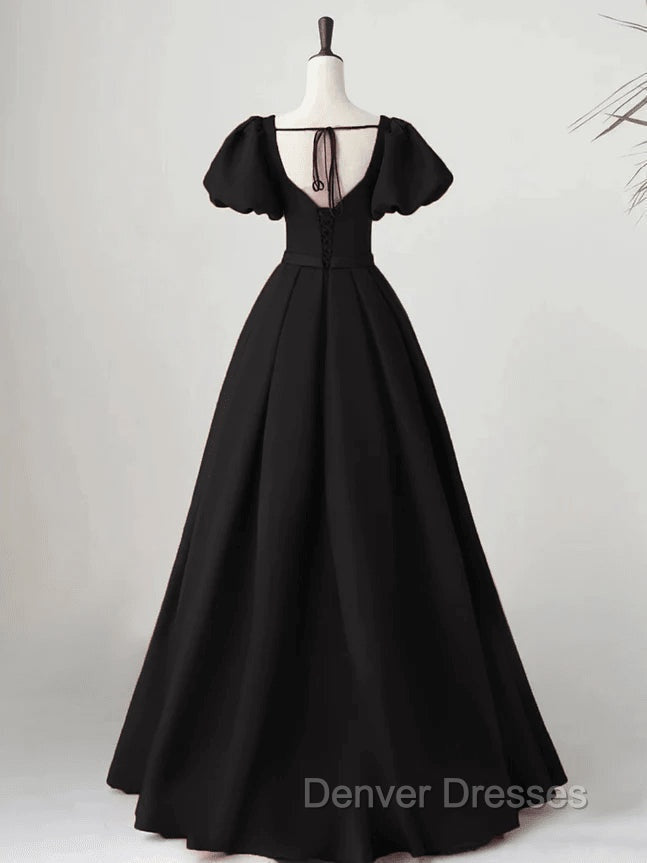 Black Satin Long Party Dress Prom Dress A-line Black Formal Dress prom Dress shops