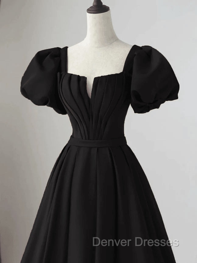 Black Satin Long Party Dress Prom Dress A-line Black Formal Dress prom Dress shops