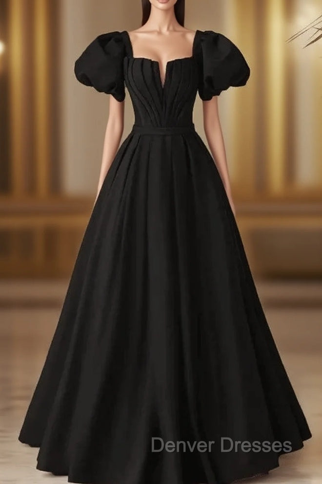 Black Satin Long Party Dress Prom Dress A-line Black Formal Dress prom Dress shops Main image