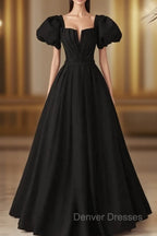 Black Satin Long Party Dress Prom Dress A-line Black Formal Dress prom Dress shops