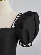 Black Satin Long Prom Dress, Black Evening Dress