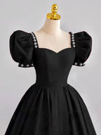 Black Satin Long Prom Dress, Black Evening Dress