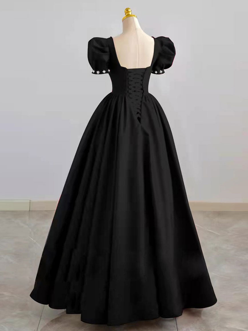 Black Satin Long Prom Dress, Black Evening Dress