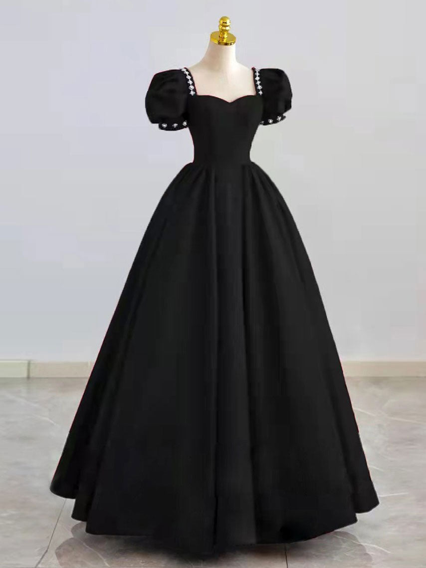Black Satin Long Prom Dress, Black Evening Dress