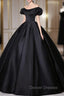 Black Satin Long Prom Dress, Black Long Formal Sweet 16 Dress