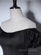 Black Satin Long Prom Dress, Black Long Formal Sweet 16 Dress