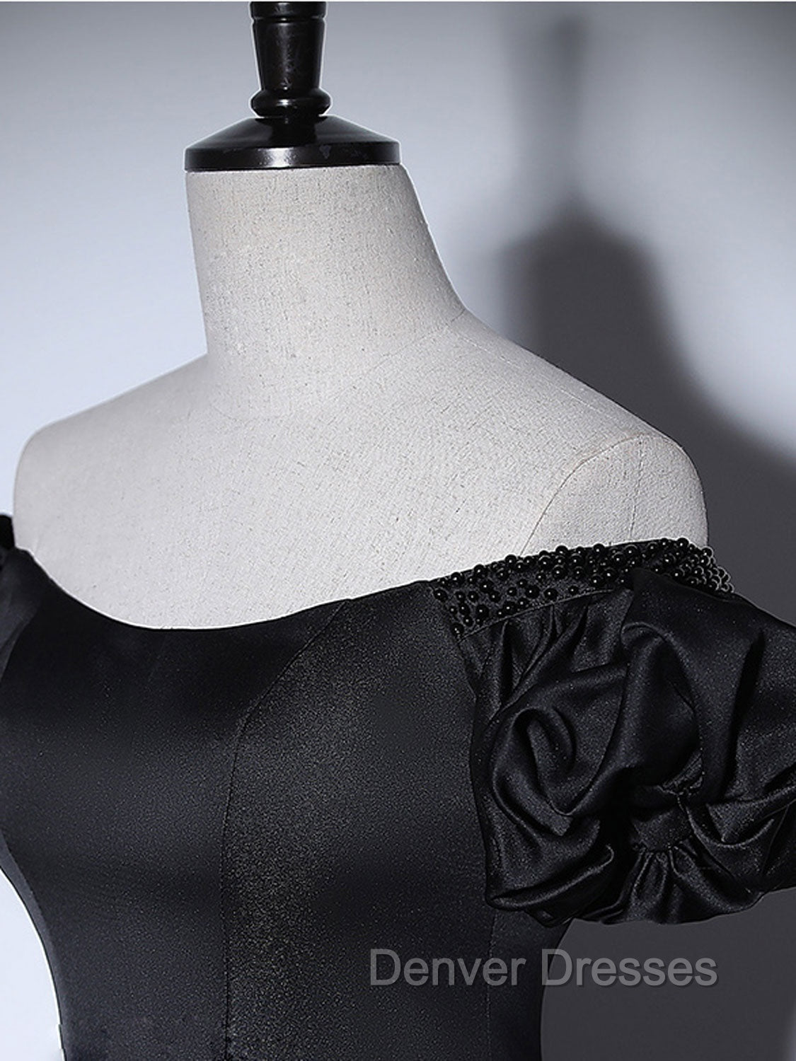 Black Satin Long Prom Dress, Black Long Formal Sweet 16 Dress