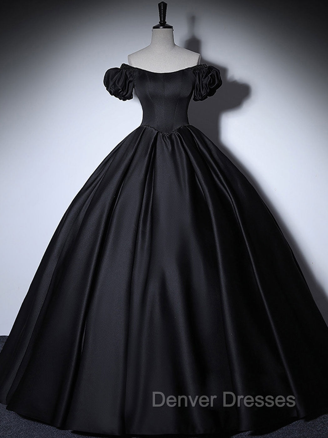 Black Satin Long Prom Dress, Black Long Formal Sweet 16 Dress