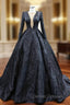 Black Satin Long Sleeve Sequins Prom Dress