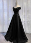 Black Satin Off Shoulder Long Simple Evening Dress Formal Dress, Black Party Dress