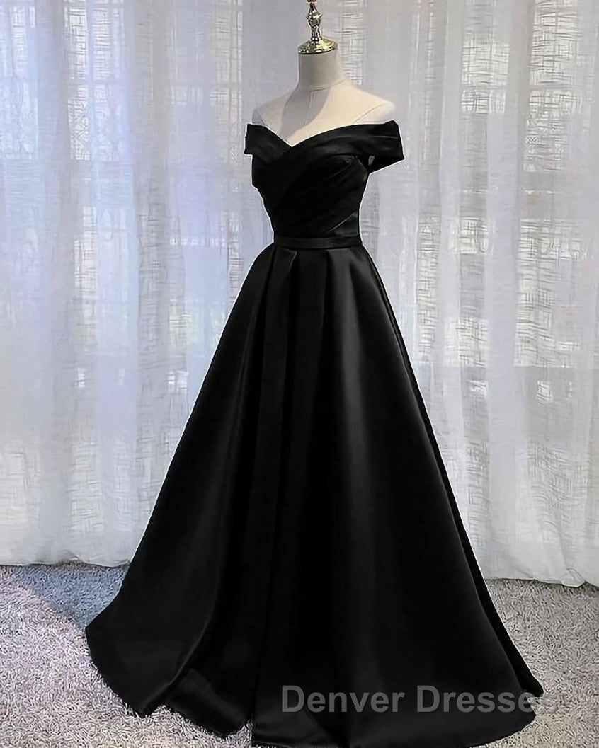 Black Satin Off Shoulder Long Simple Evening Dress Formal Dress,Stunning Party Gown Secondary image