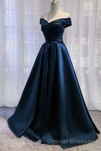 Black Satin Off Shoulder Long Simple Evening Dress Formal Dress,Stunning Party Gown