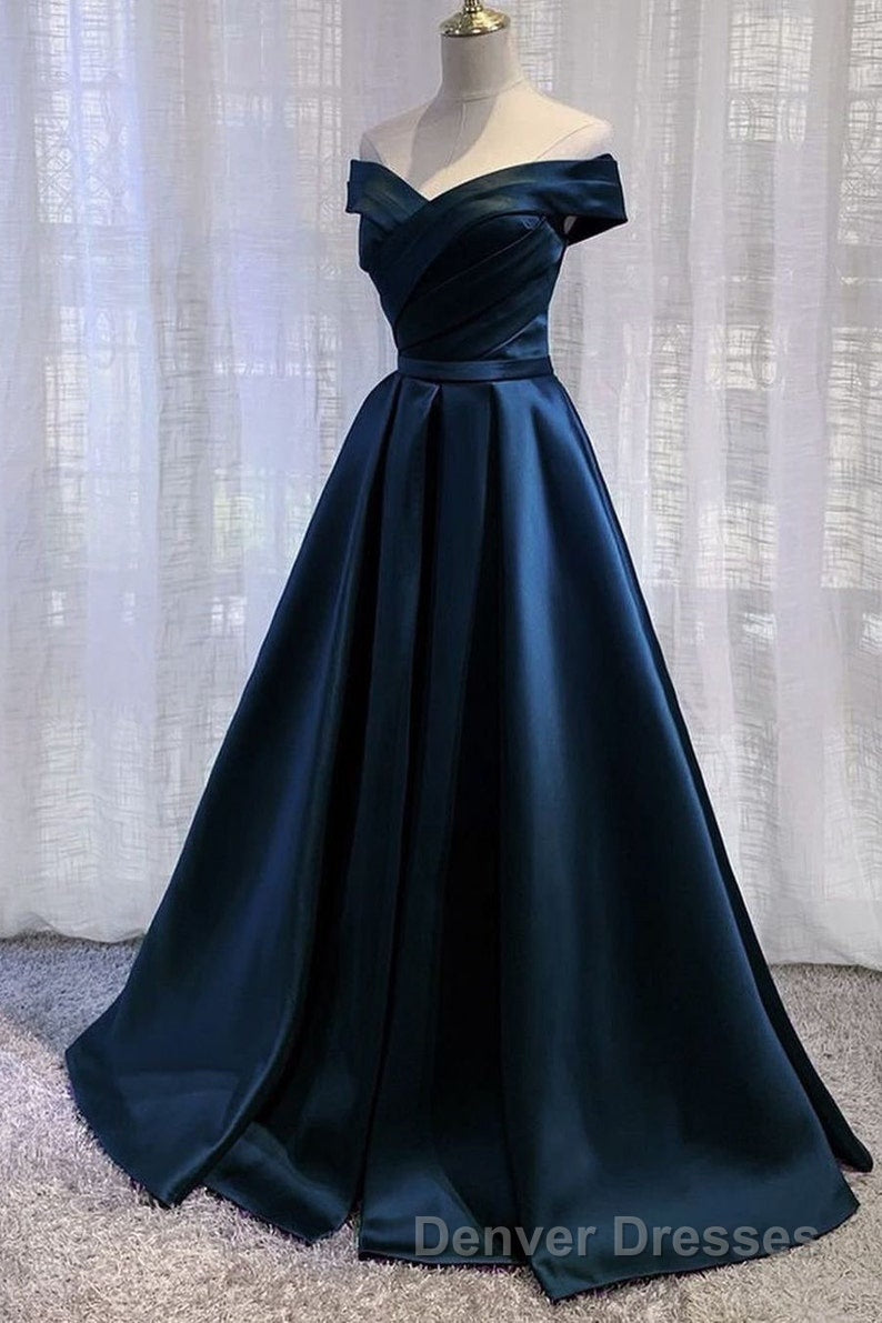 Black Satin Off Shoulder Long Simple Evening Dress Formal Dress,Stunning Party Gown